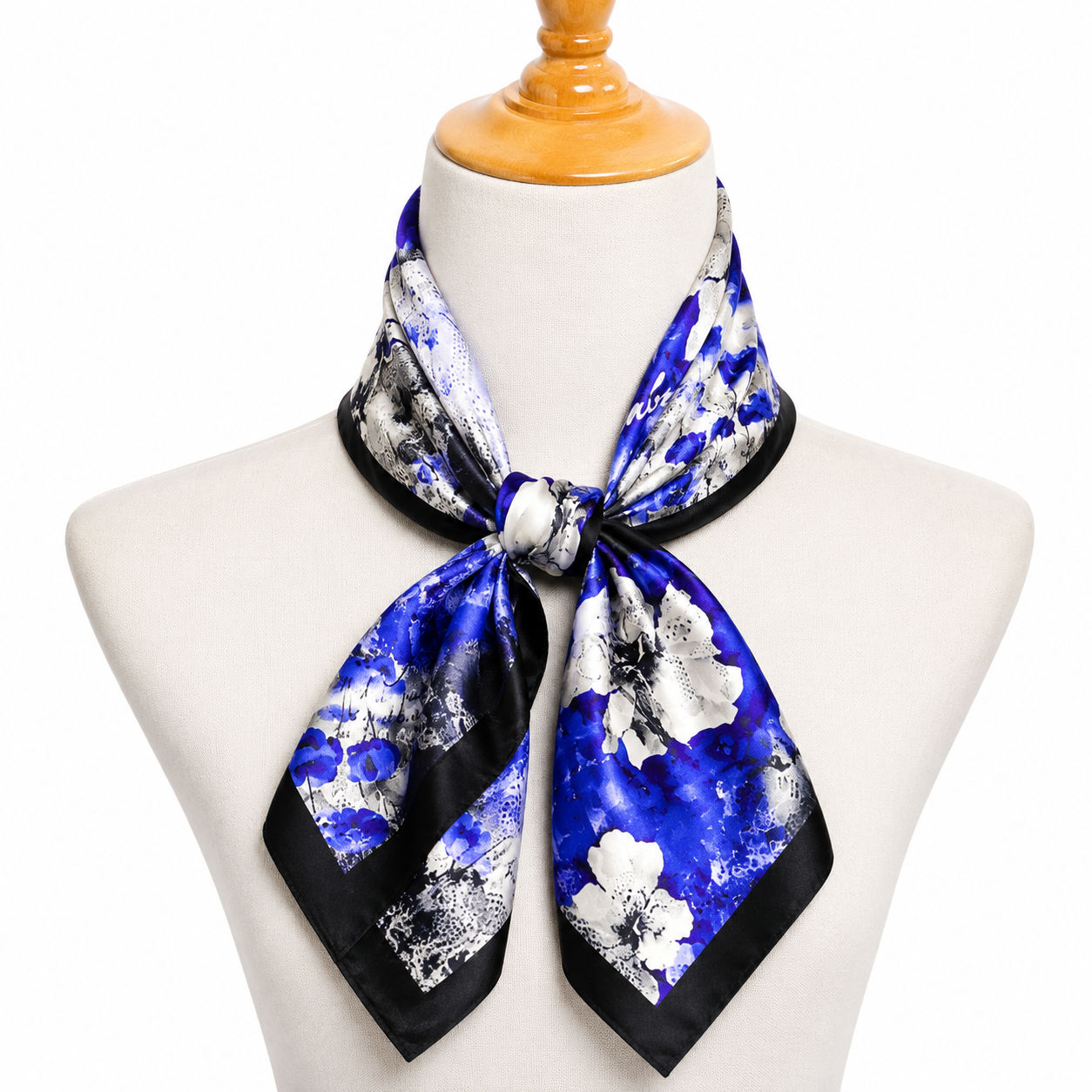 Blue/Black Floral Silk Square Foulard